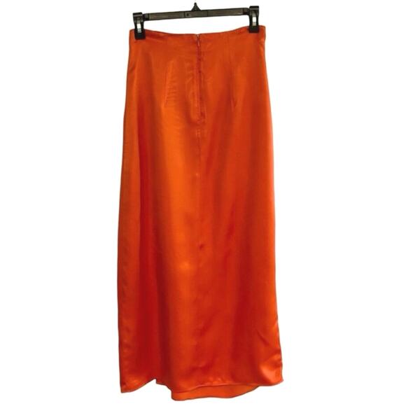 Topshop Orange Satin Wrap Midi Skirt Size 4 High Slit Vacation - Picture 3 of 5